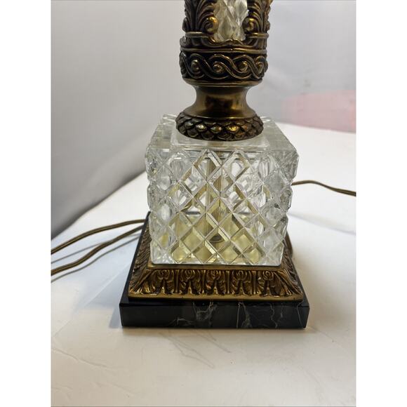 Antique Bronze & Crystal & Marble Column Lamps 32” Tall MCM - Picture 11 of 16